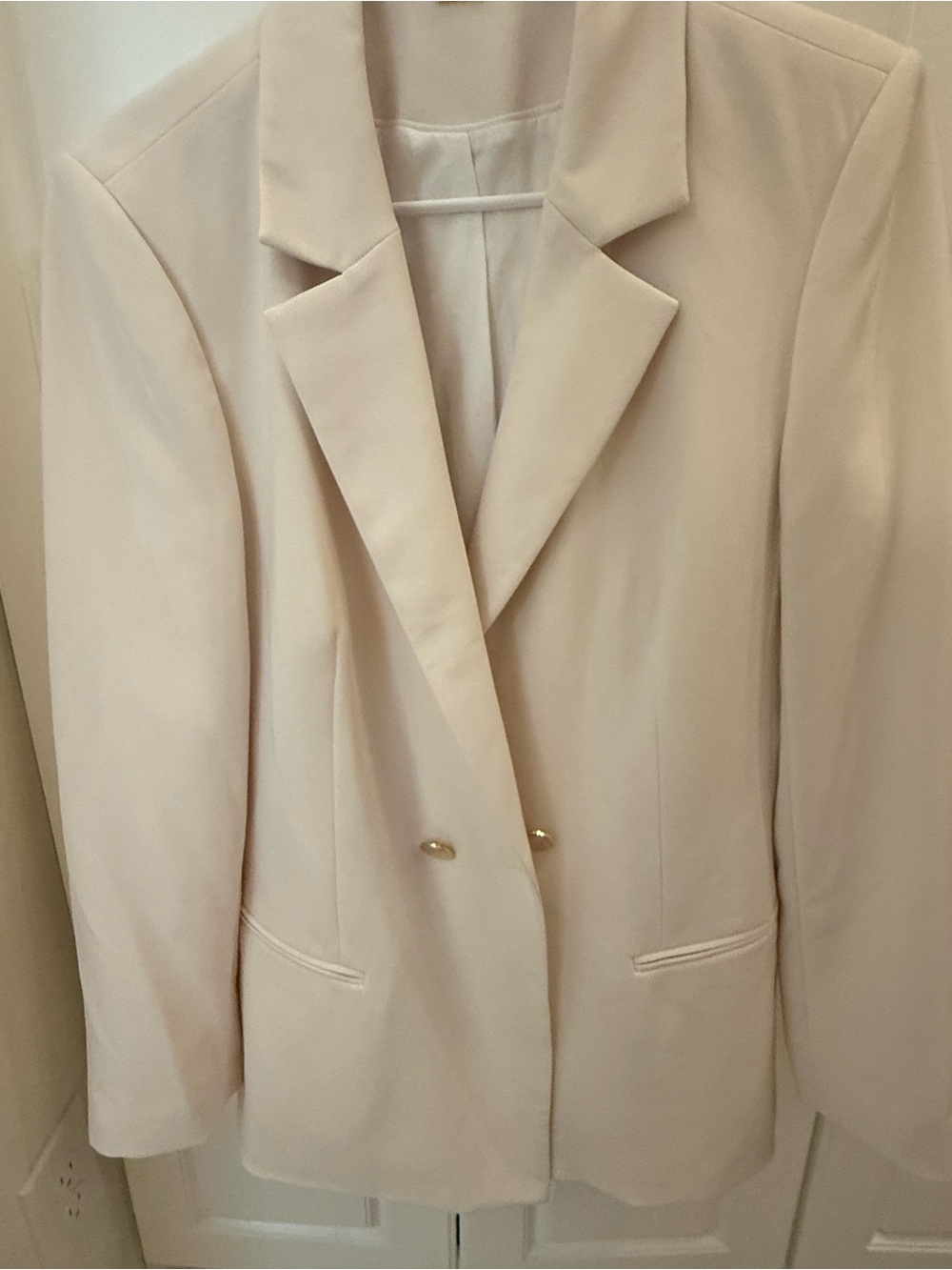Tahari Cream Double-Breasted Blazer with Gold Buttons